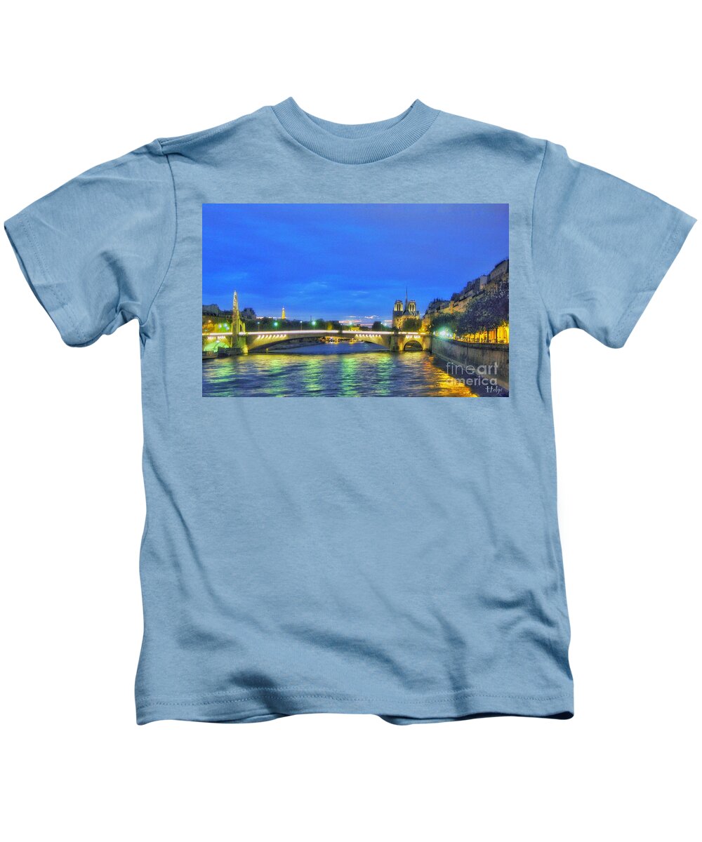 Notre Dame Kids T-Shirt featuring the photograph Nuit Parisienne by HELGE Art Gallery