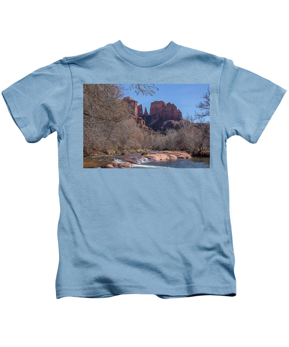 Nature Kids T-Shirt featuring the photograph Oak Creek and Cathedral Rock by Teresa Wilson