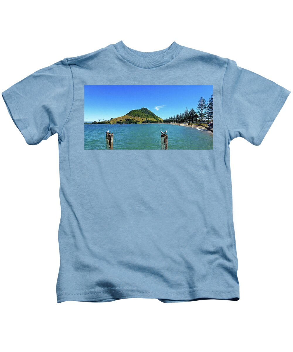 Pilot Bay Kids T-Shirt featuring the photograph Pilot Bay Beach 2 - Mount Maunganui Tauranga New Zealand by Selena Boron
