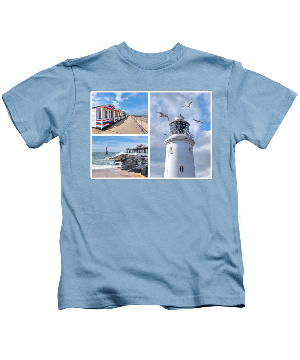 Coastal Scene Kids T-Shirt featuring the photograph Postcard From Southwold by Gill Billington