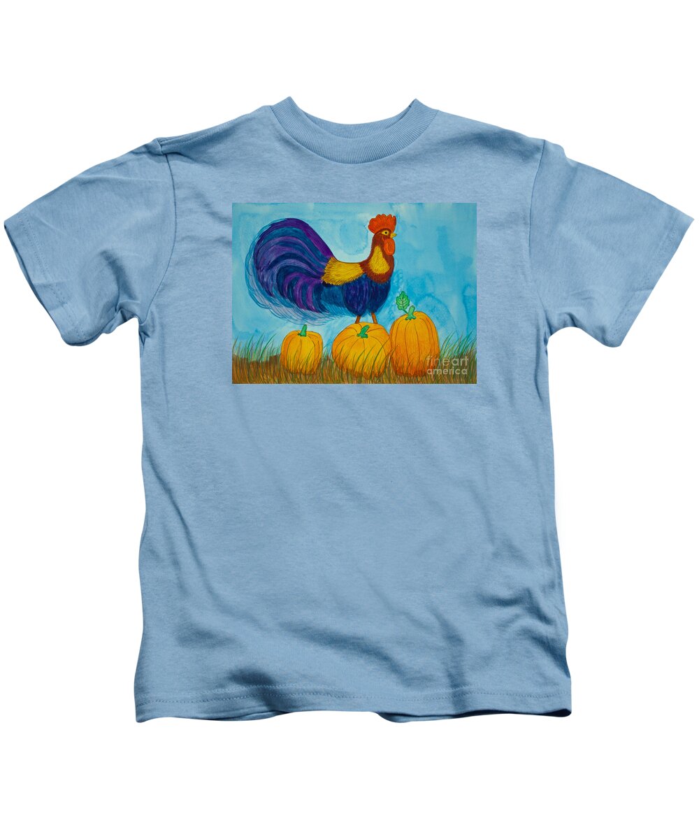 Rooster Kids T-Shirt featuring the painting Pumpkin Rooster by Norma Appleton