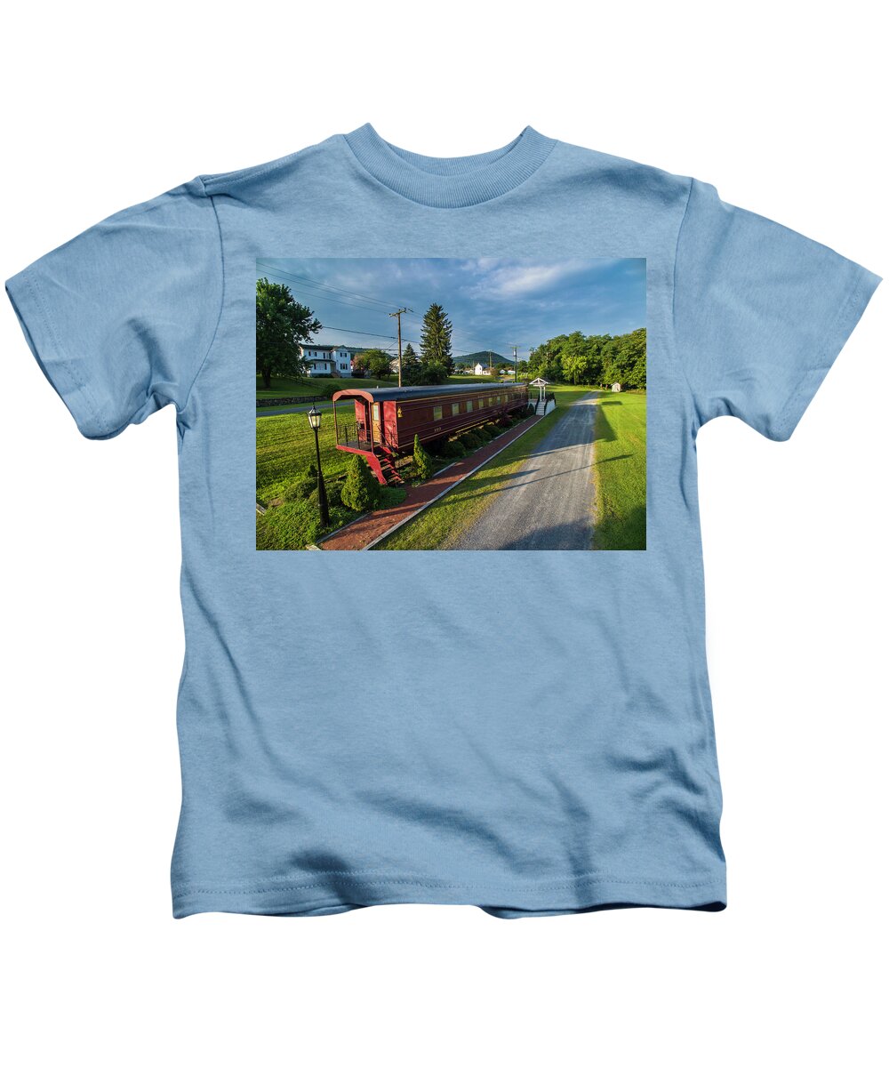 Buchanan Kids T-Shirt featuring the photograph Rail Car Inn by Star City SkyCams