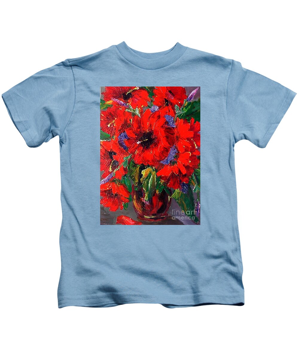 Red Kids T-Shirt featuring the painting Red Floral by Beverly Boulet