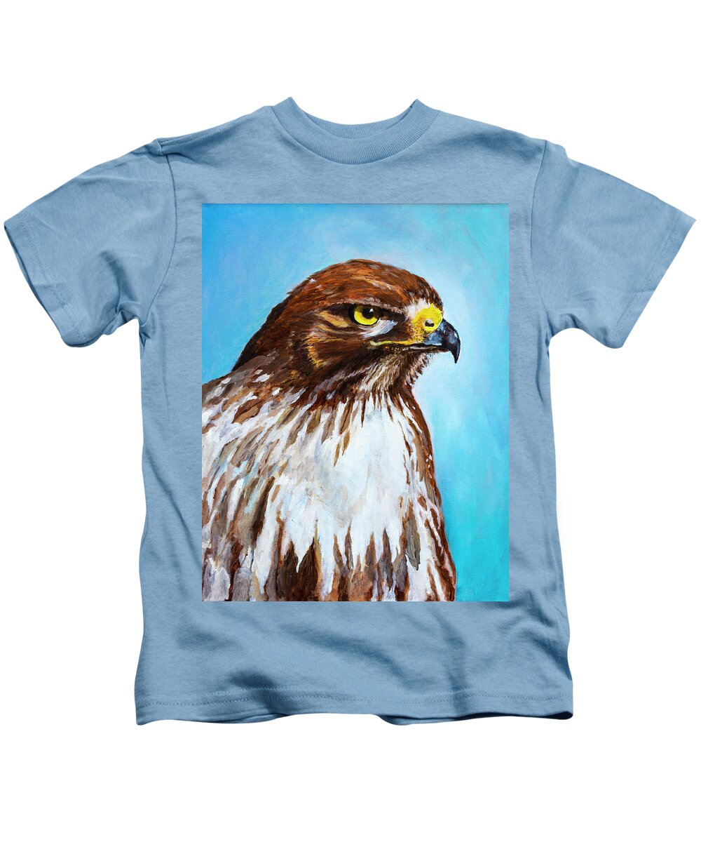 Oil Paint Kids T-Shirt featuring the painting Red Tailed Hawk Portrait by Rick Mosher