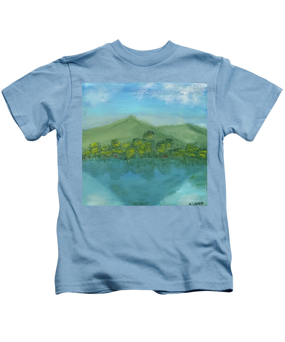 Mountain Kids T-Shirt featuring the painting Reflections by Nancy Sisco