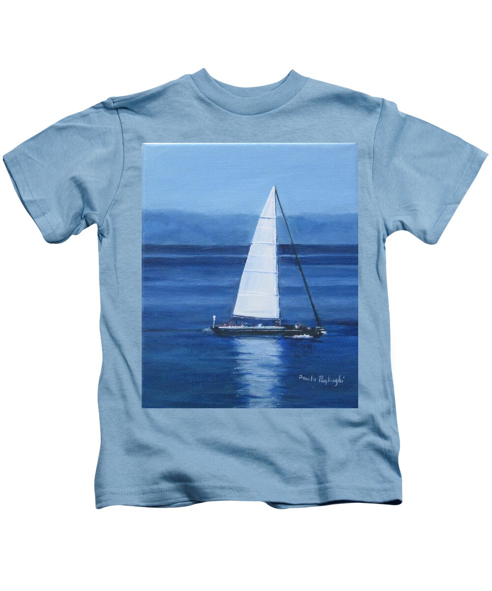 Acrylic Kids T-Shirt featuring the painting Sailing The Blues by Paula Pagliughi