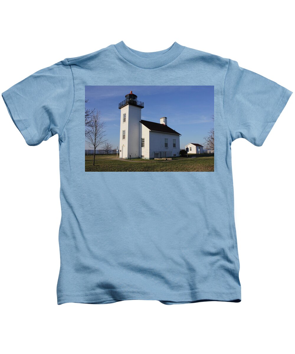 Light Kids T-Shirt featuring the photograph Sand Point lighthouse in Escanaba by Charles and Melisa Morrison