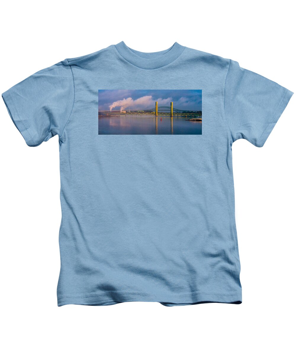 New England Kids T-Shirt featuring the photograph Sarah Long Bridge at Dawn by Thomas Lavoie