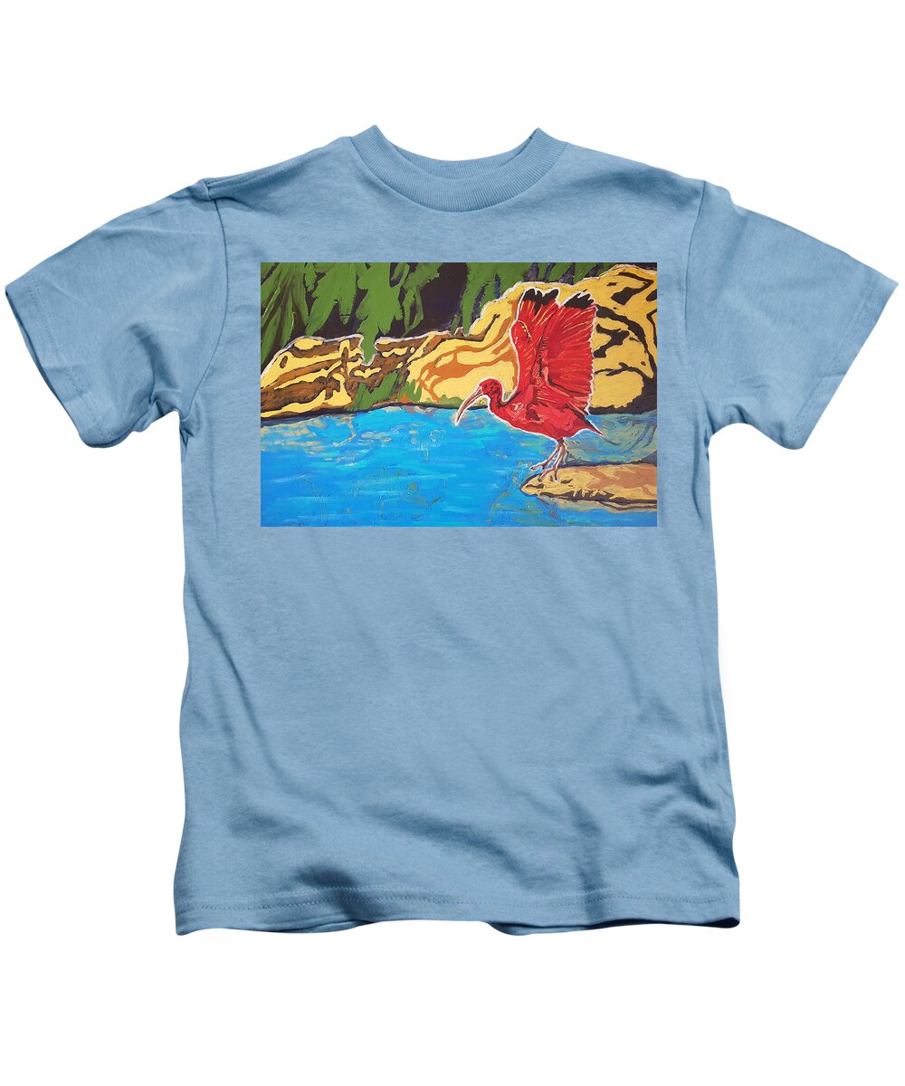 Scarlet Ibis Kids T-Shirt featuring the painting Scarlet Ibis by Rachel Natalie Rawlins