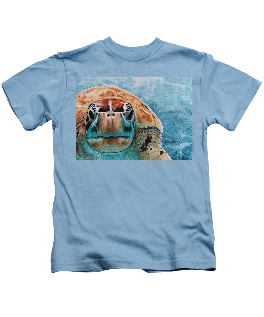 Turquoise Kids T-Shirt featuring the painting Sea Worthy Watercolor by Kimberly Walker