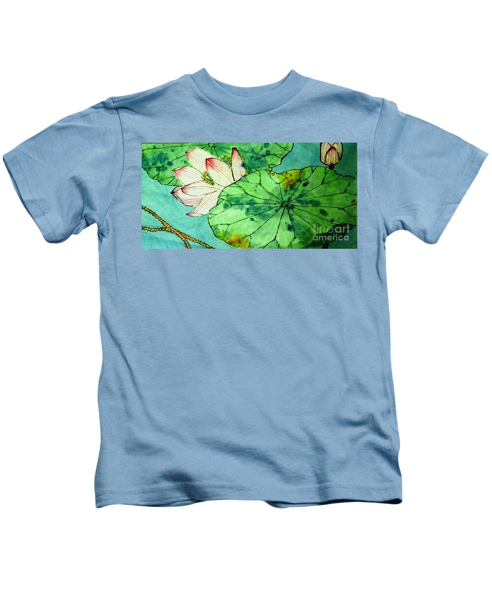  Kids T-Shirt featuring the painting Shy lotus by Betty M M Wong