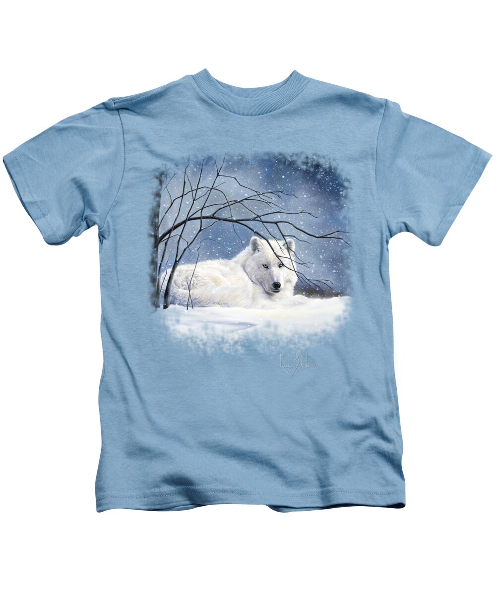 Wolf Kids T-Shirt featuring the painting Snowy by Lucie Bilodeau