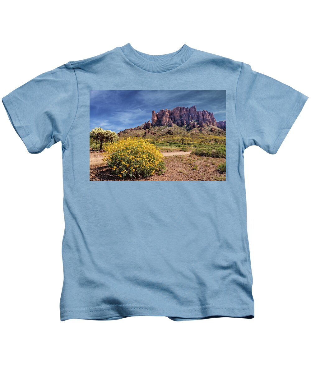 Superstition Mountains Kids T-Shirt featuring the photograph Springtime In The Superstition Mountains by James Eddy