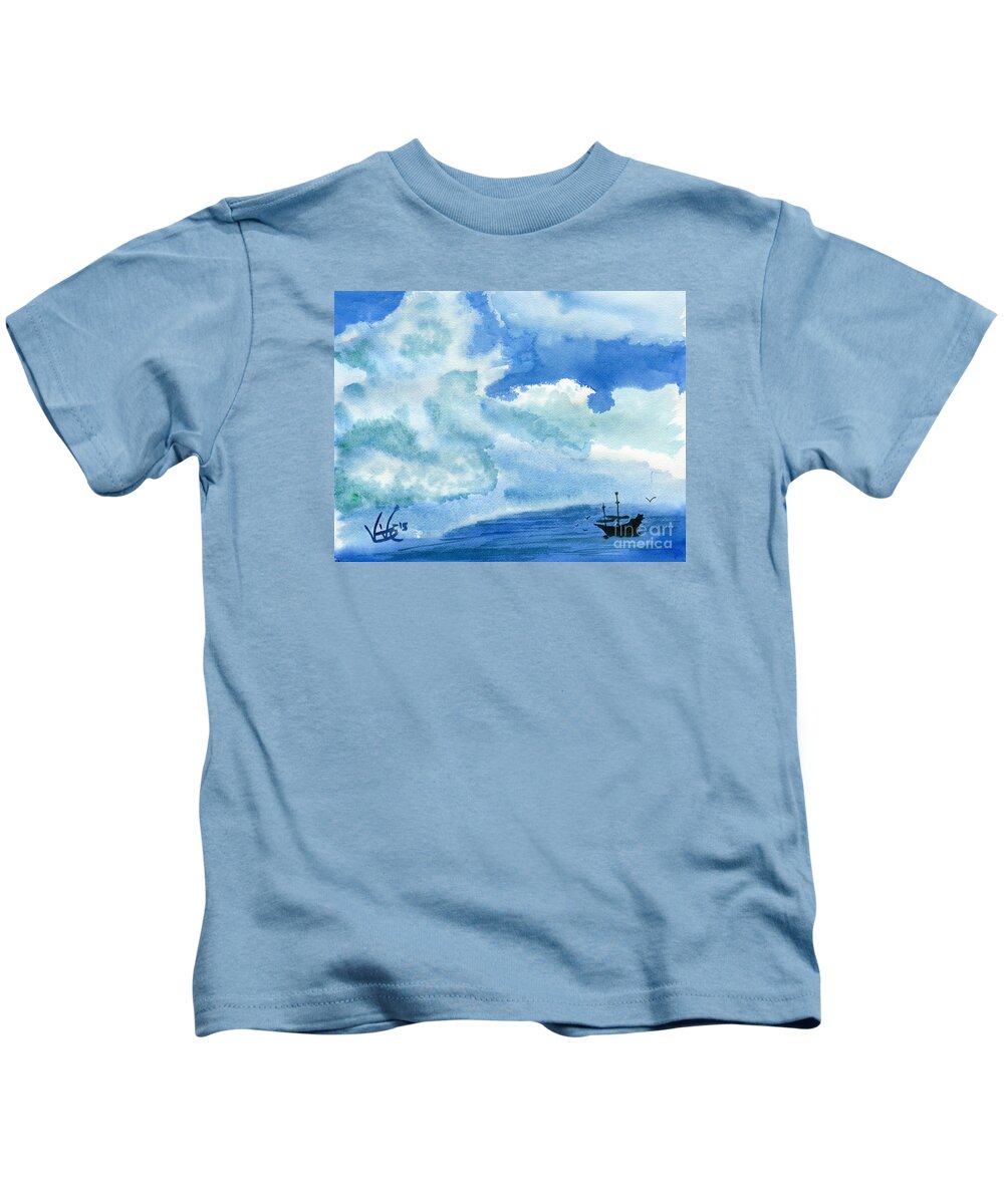 Ocean Kids T-Shirt featuring the painting Spyglasses on the Sky by Victor Vosen