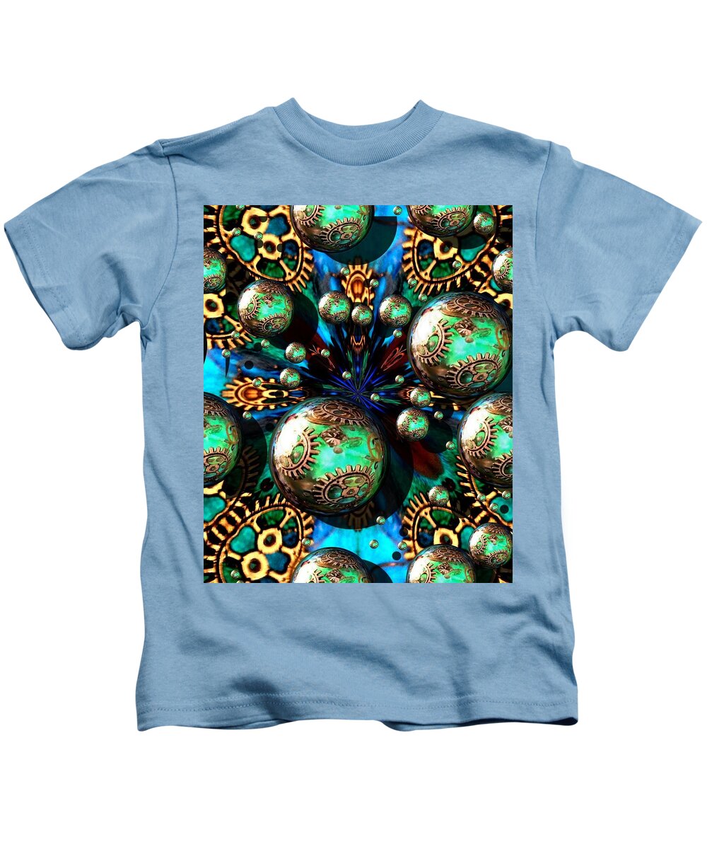 Digital Art Kids T-Shirt featuring the digital art Steampunk Fractal 71216.4 by Belinda Cox