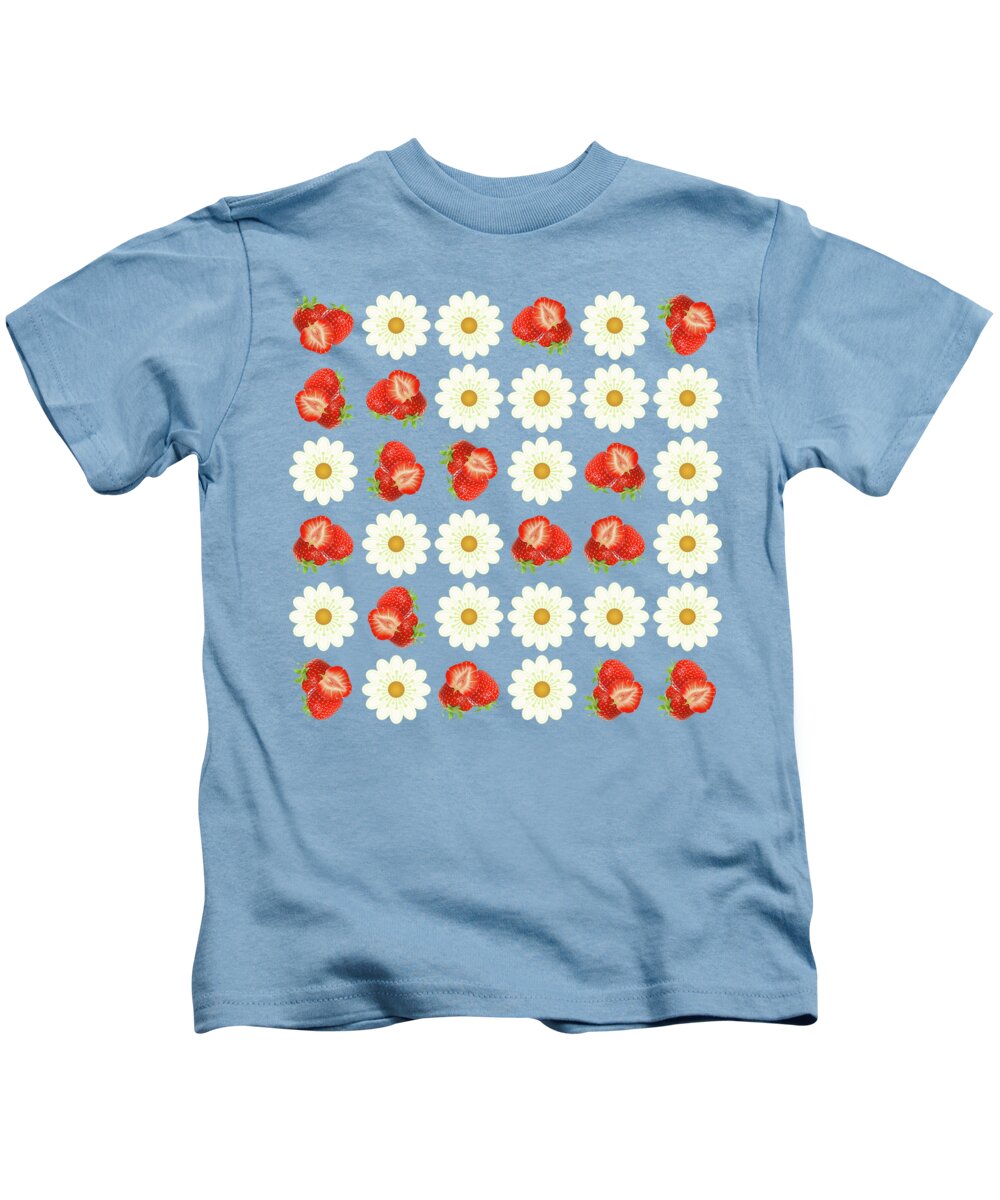 Pattern Kids T-Shirt featuring the mixed media Strawberries and daisies by Gaspar Avila