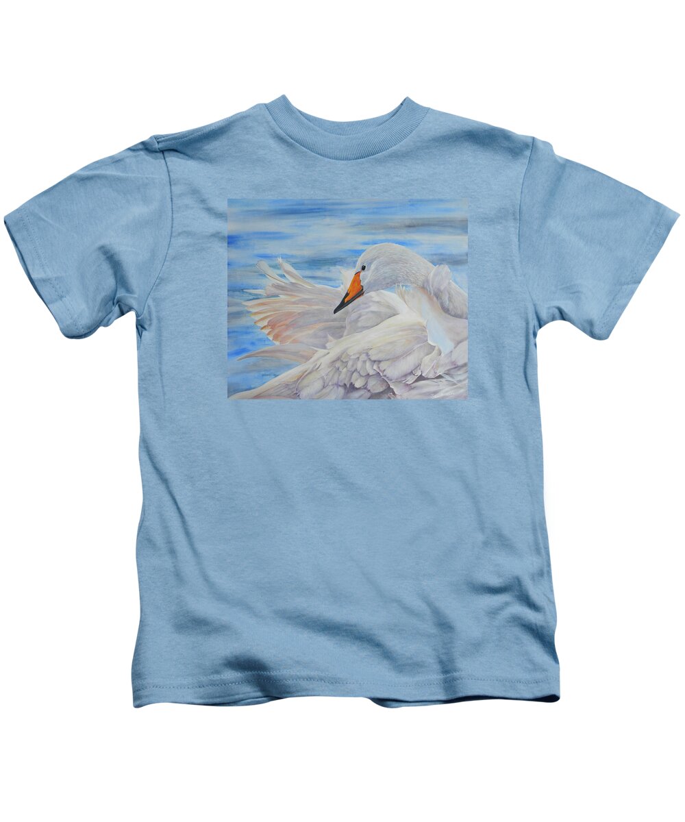 Swan Kids T-Shirt featuring the painting Swan Lake by John Neeve