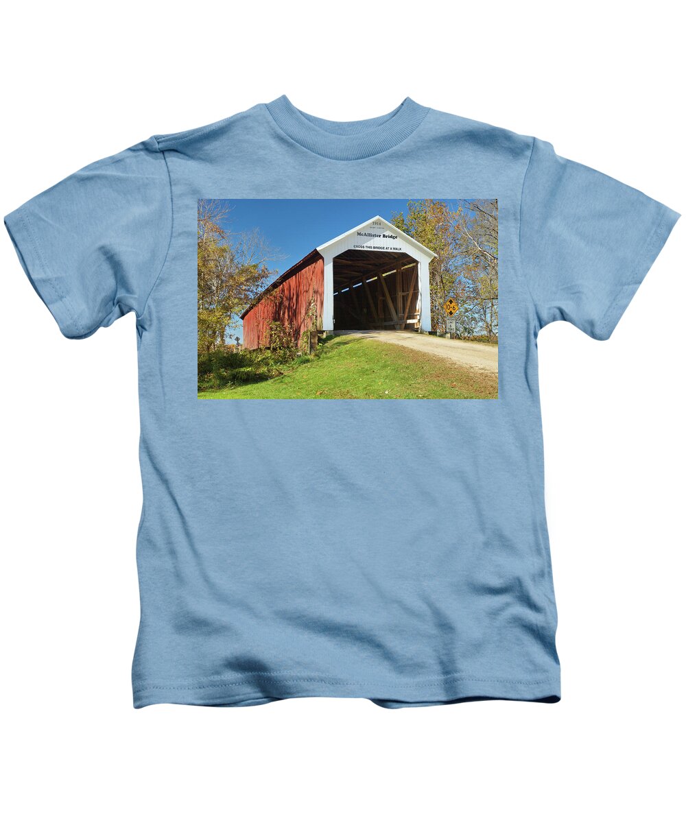 Covered Bridge Kids T-Shirt featuring the photograph The McAllister Covered Bridge by Harold Rau