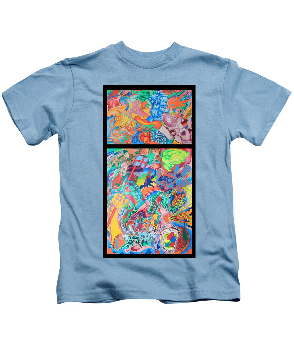 Spiritual Psychedelic Pop Kids T-Shirt featuring the drawing The Miracle of St. George the Dragon Slayer by Andrew Chambers