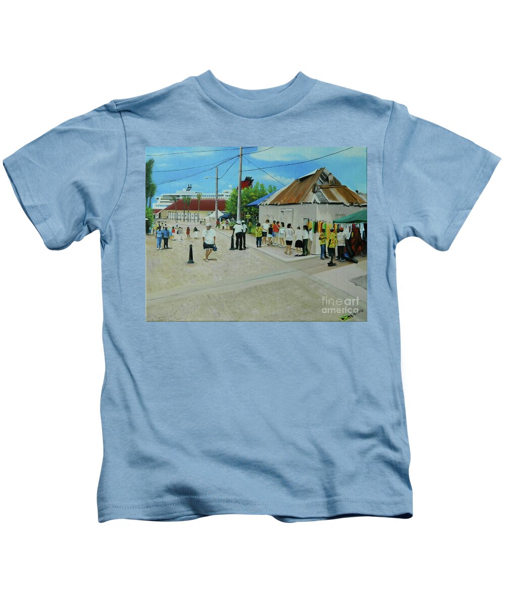 Jamaica Art Kids T-Shirt featuring the painting The Port Of Falmouth, Jamaica by Kenneth Harris