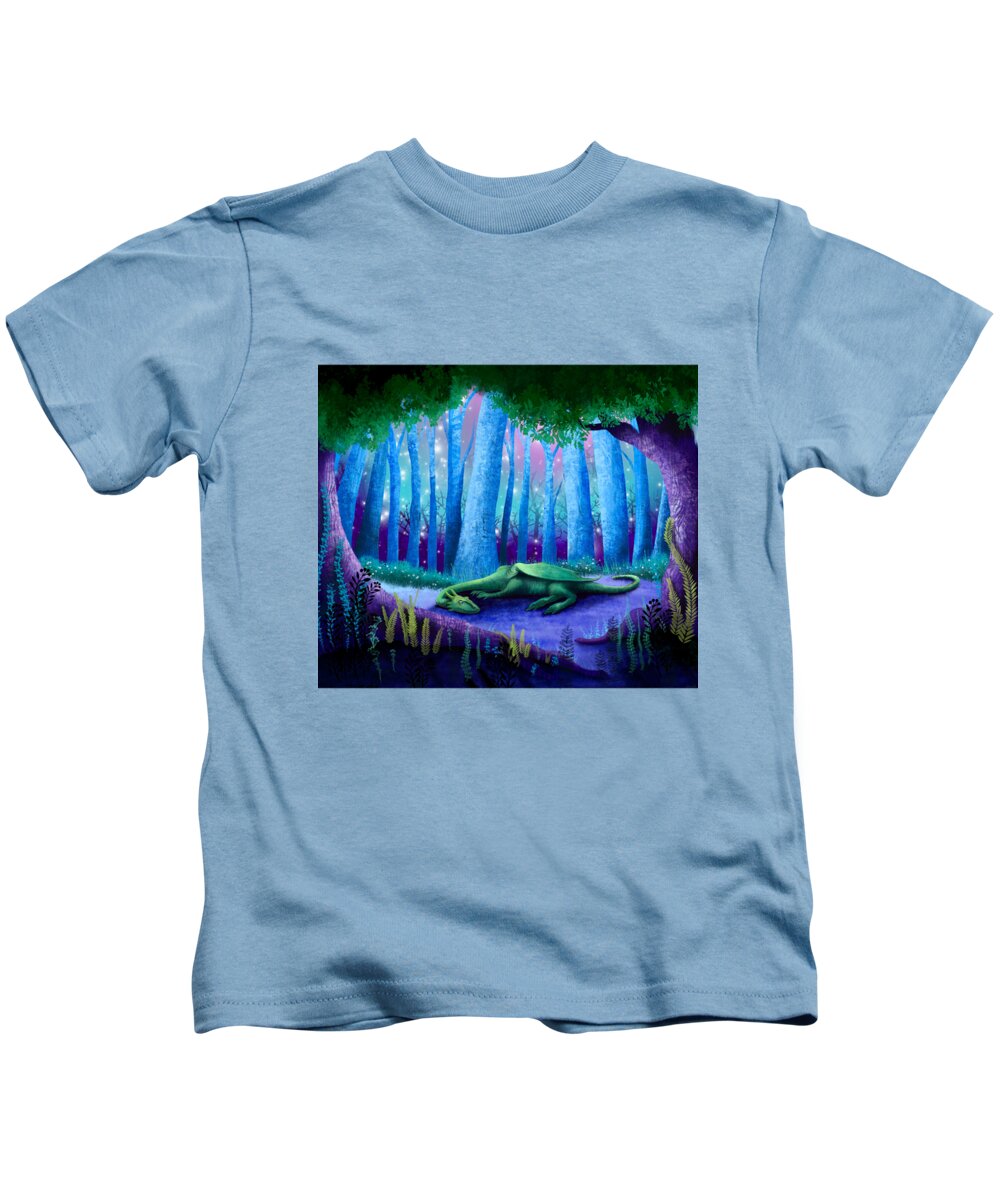 Dragon Kids T-Shirt featuring the painting The Sleeping Dragon by Little Bunny Sunshine