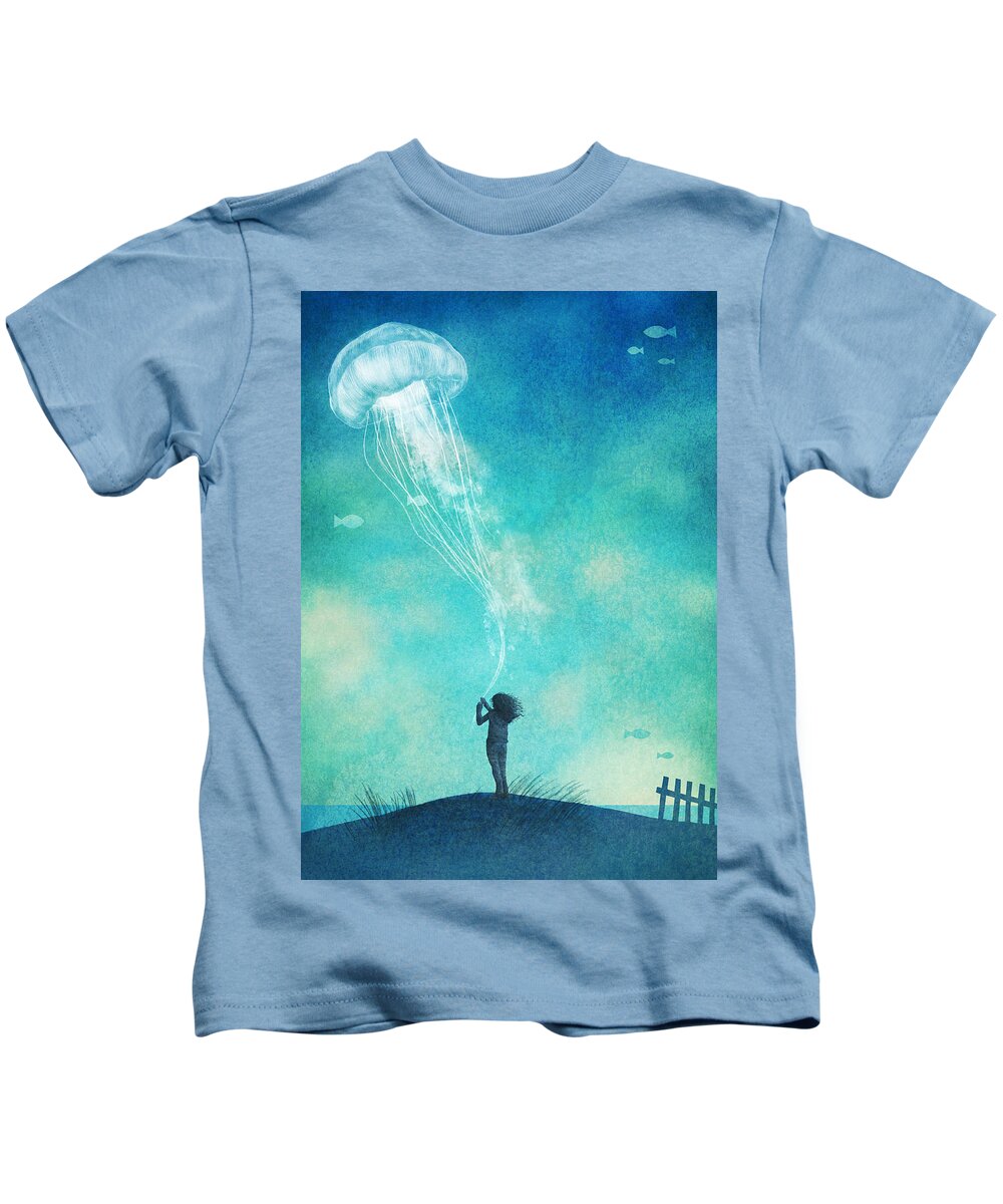 Jellyfish Kids T-Shirt featuring the drawing The Thing About Jellyfish by Eric Fan