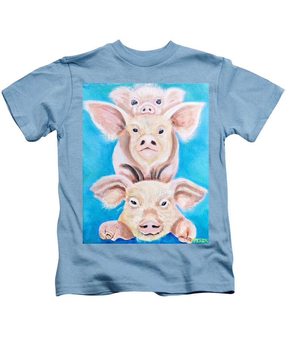 Pigs Kids T-Shirt featuring the painting Three Little Pigs by Melissa Torres