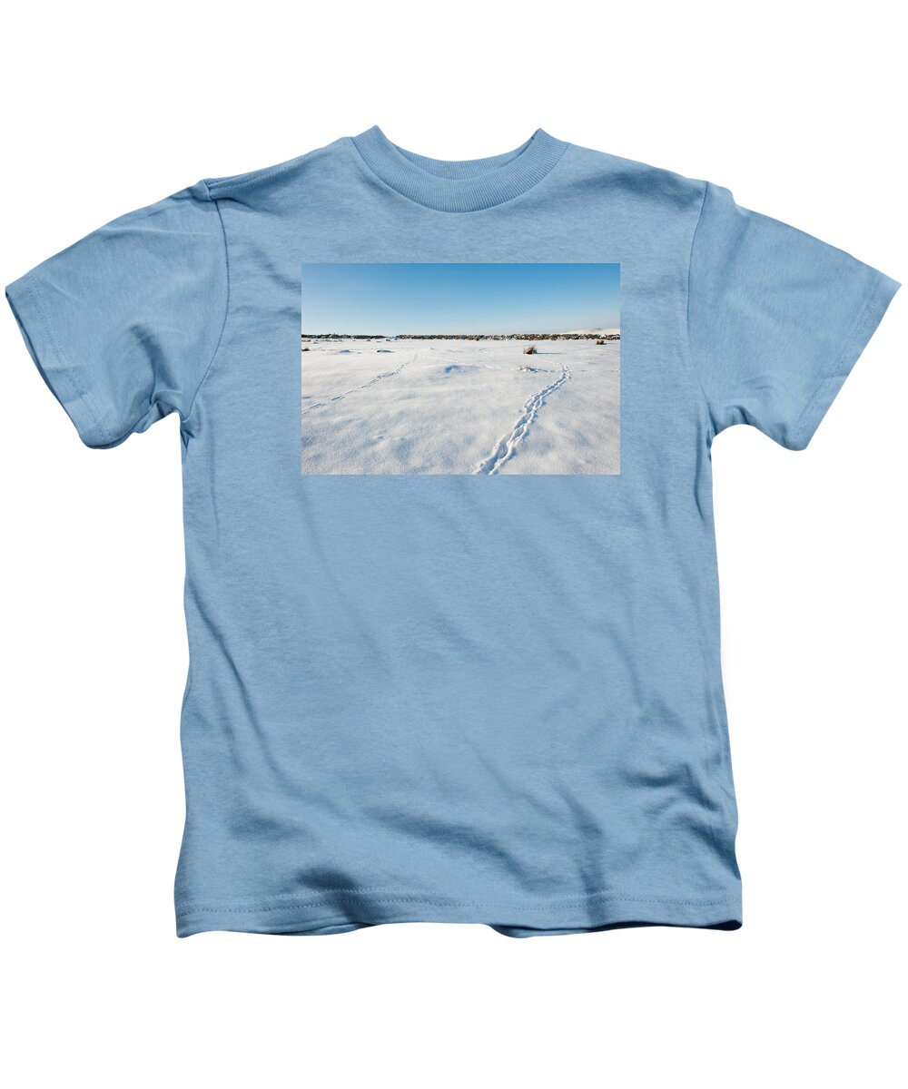 Animal Tracks Kids T-Shirt featuring the photograph Tracks in the Snow by Helen Jackson