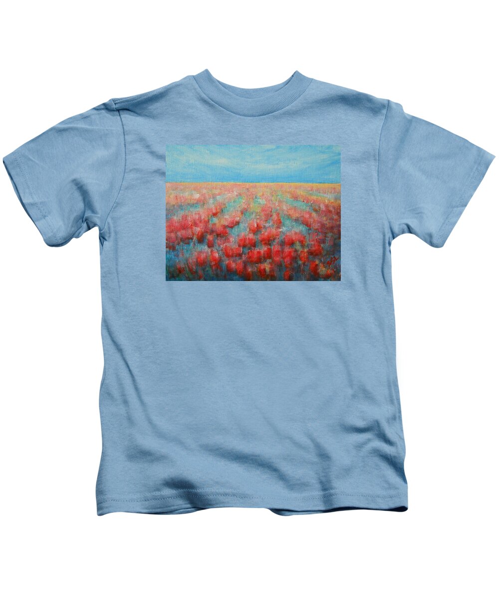 Abstract Kids T-Shirt featuring the painting Tulips Dance Abstract 4 by Jane See