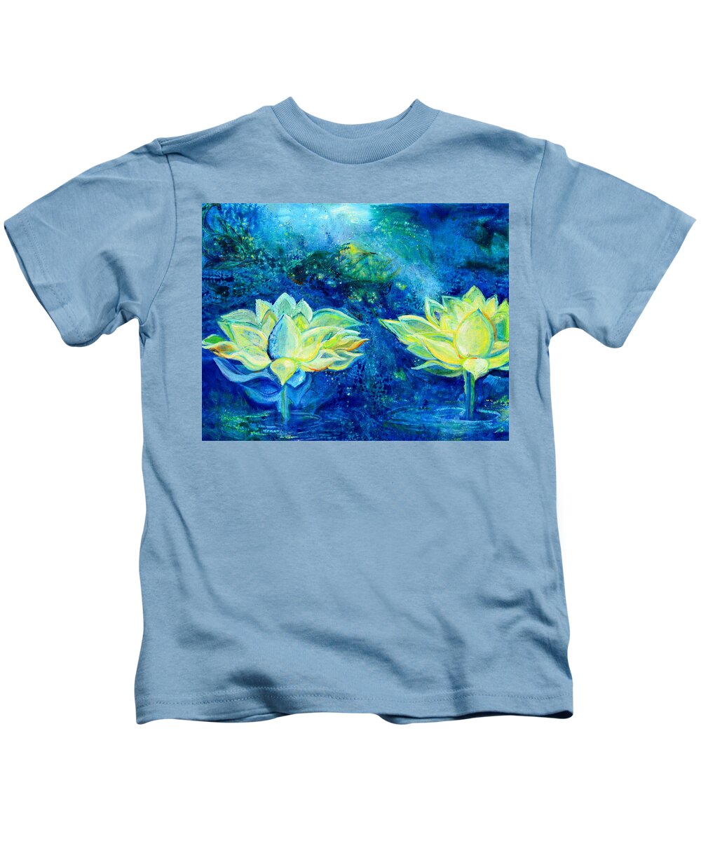 Lotus Flowers Kids T-Shirt featuring the painting Two Lotus Flowers Shine Bright by Ashleigh Dyan Bayer