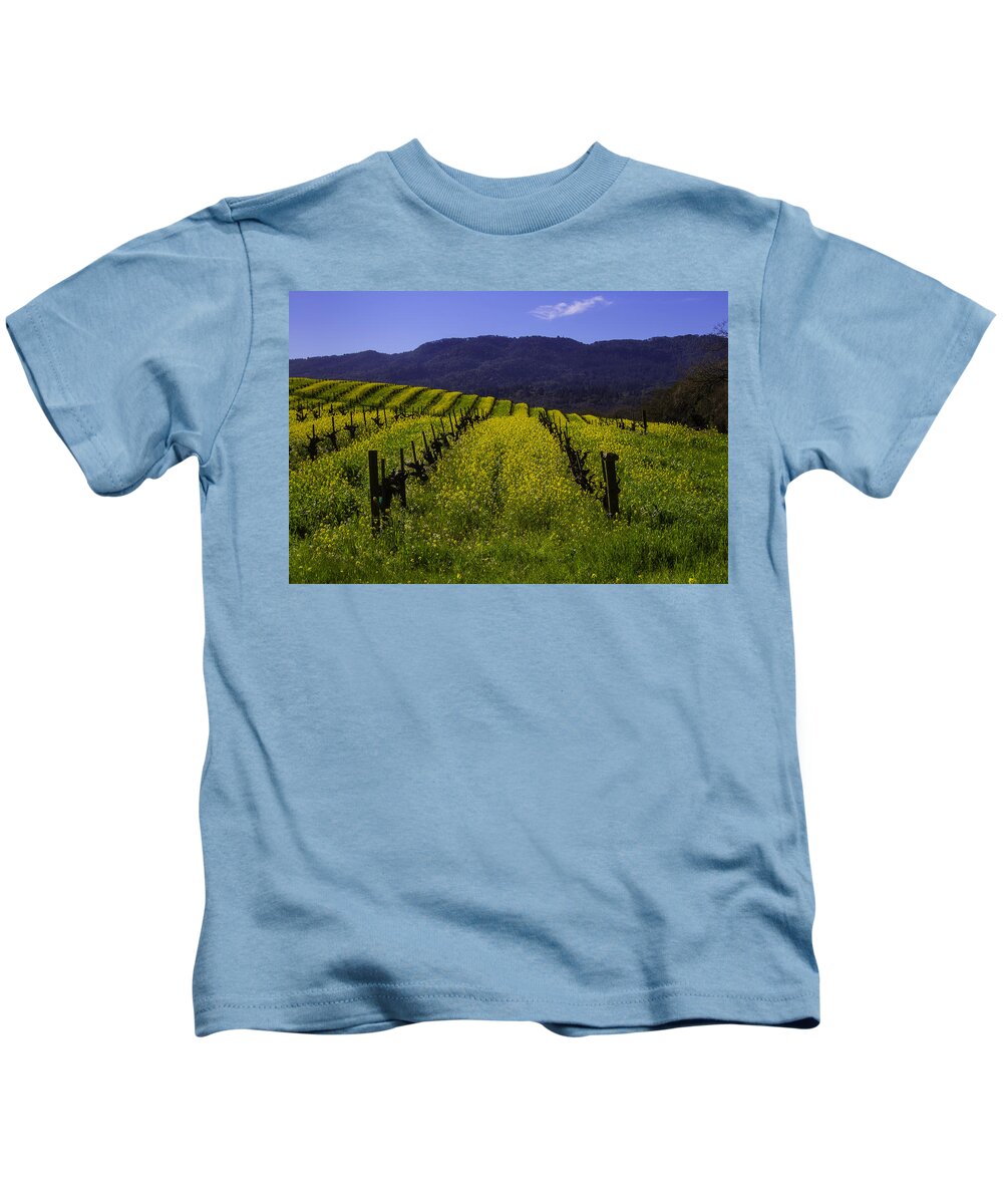 Blooms Kids T-Shirt featuring the photograph Vineyard Mustard by Garry Gay