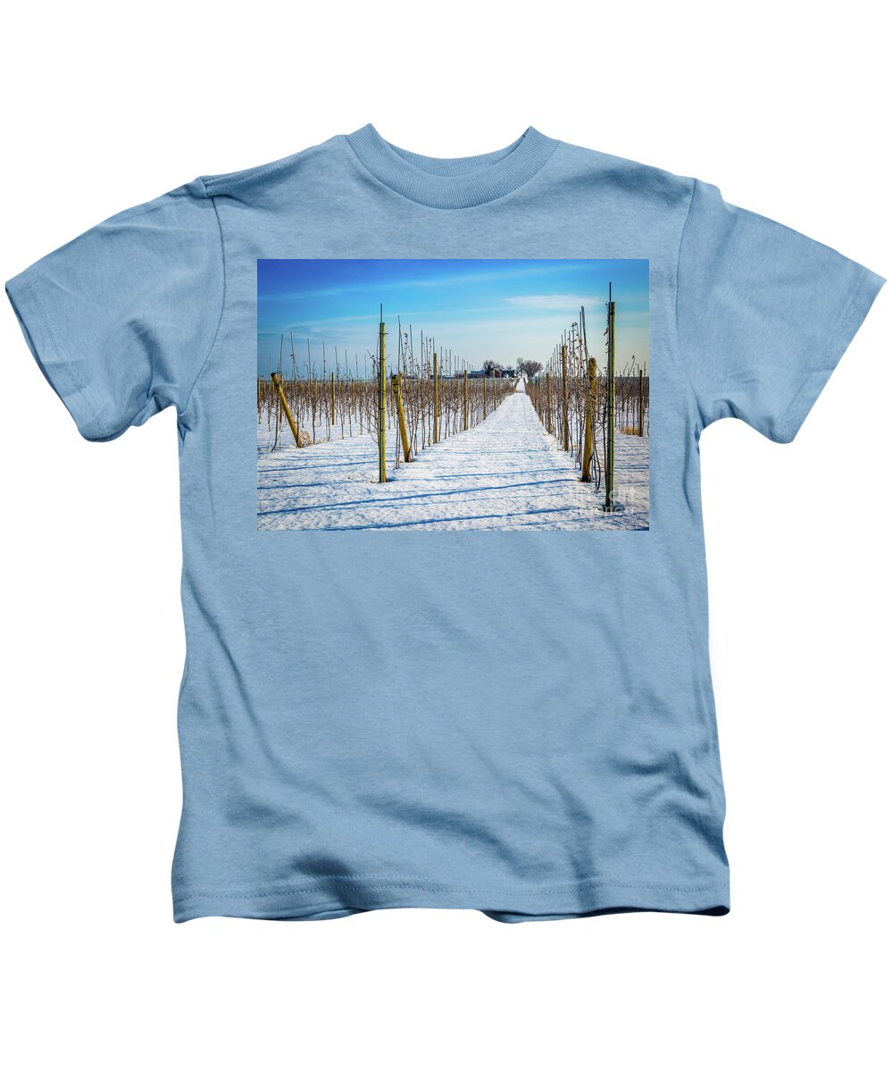 Grapevines Kids T-Shirt featuring the photograph Vinyard on Down Road by Roger Monahan