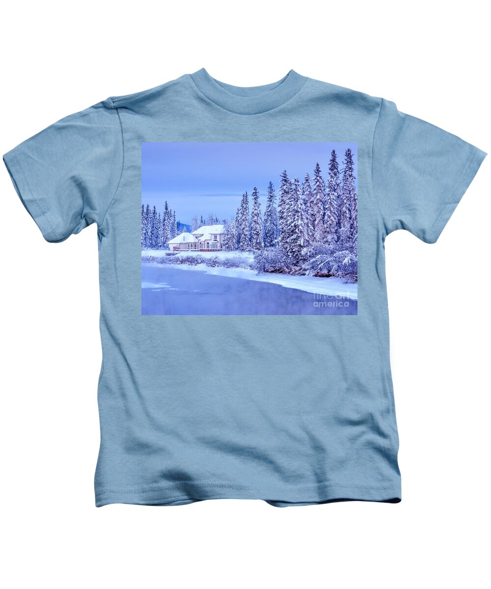 Alaska Kids T-Shirt featuring the photograph Winter Home on Alaska River by Gary Whitton