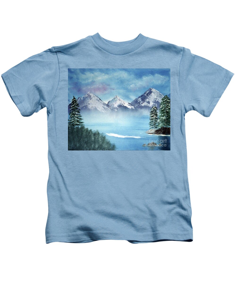 Lake Tahoe Kids T-Shirt featuring the painting Winter In Lake Tahoe by Artist Linda Marie