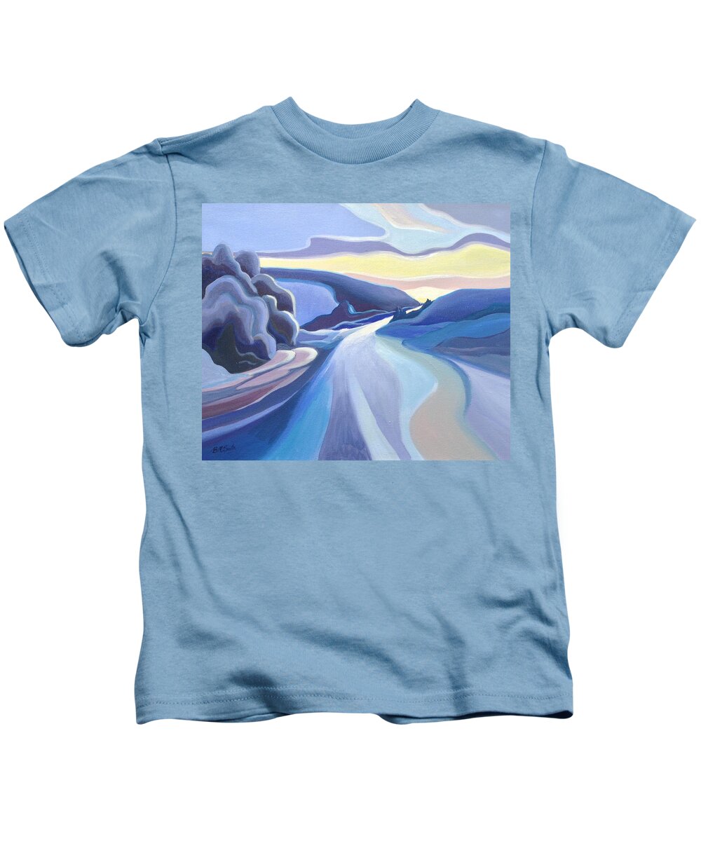 Group Of Seven Kids T-Shirt featuring the painting Winter Road by Barbel Smith