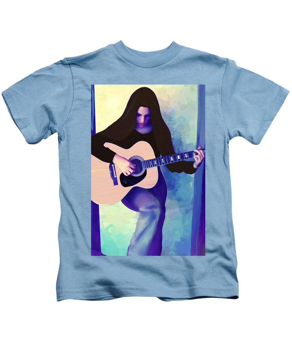 Victor Shelley Kids T-Shirt featuring the painting Woman Playing Guitar by Victor Shelley