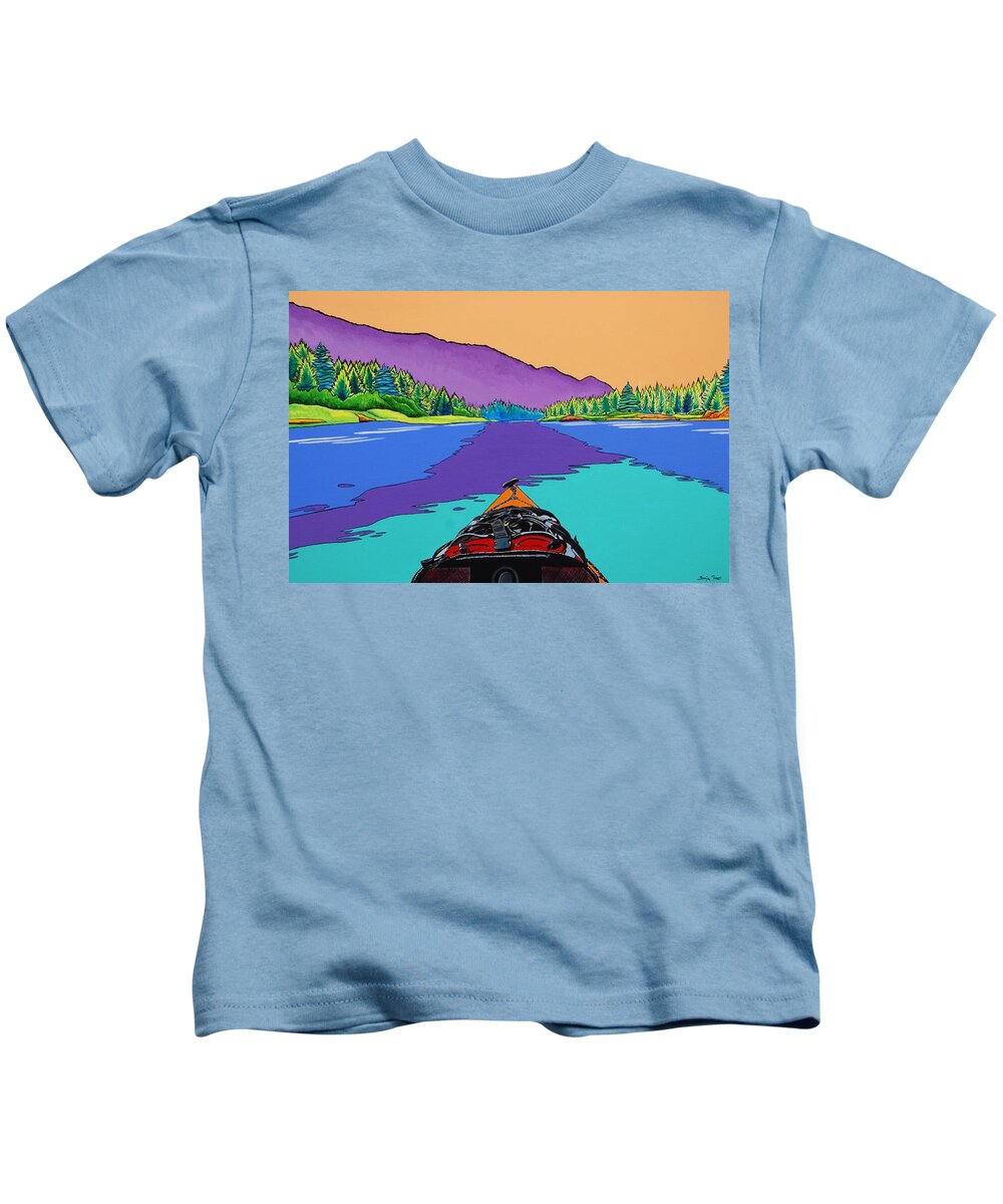 Kayak Kids T-Shirt featuring the painting A Beautiful Day by Sonja Jones