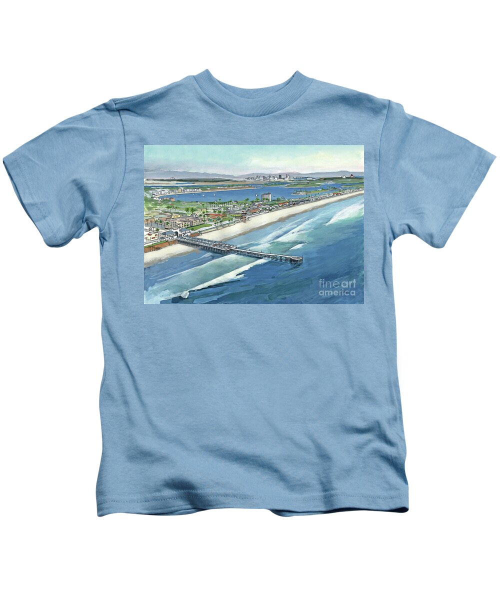 Pacific Beach Kids T-Shirt featuring the painting Pacific Beach to Downtown San Diego California by Paul Strahm
