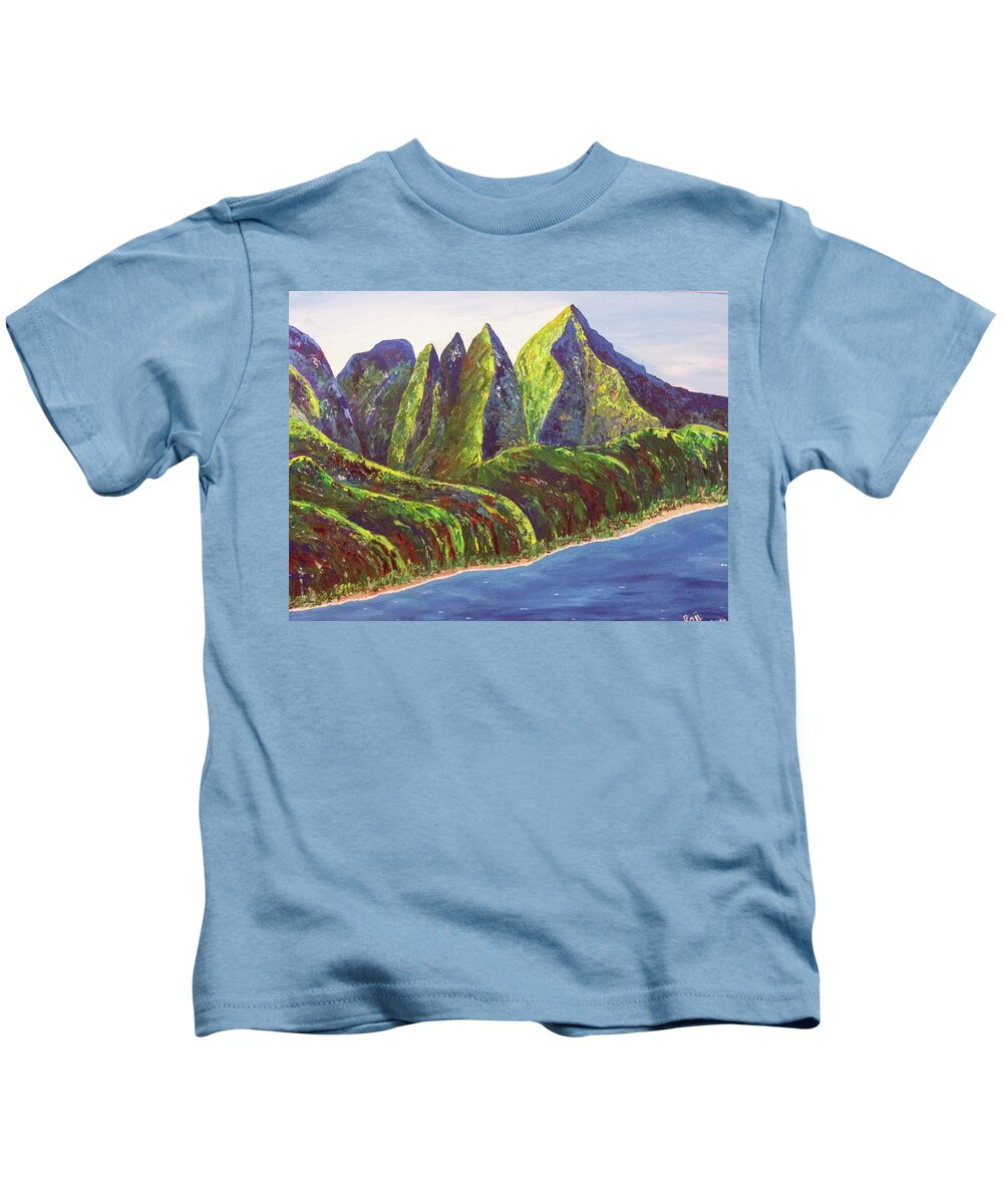 Landscape Kids T-Shirt featuring the painting Amazing Na Pali Coast by Raji Musinipally