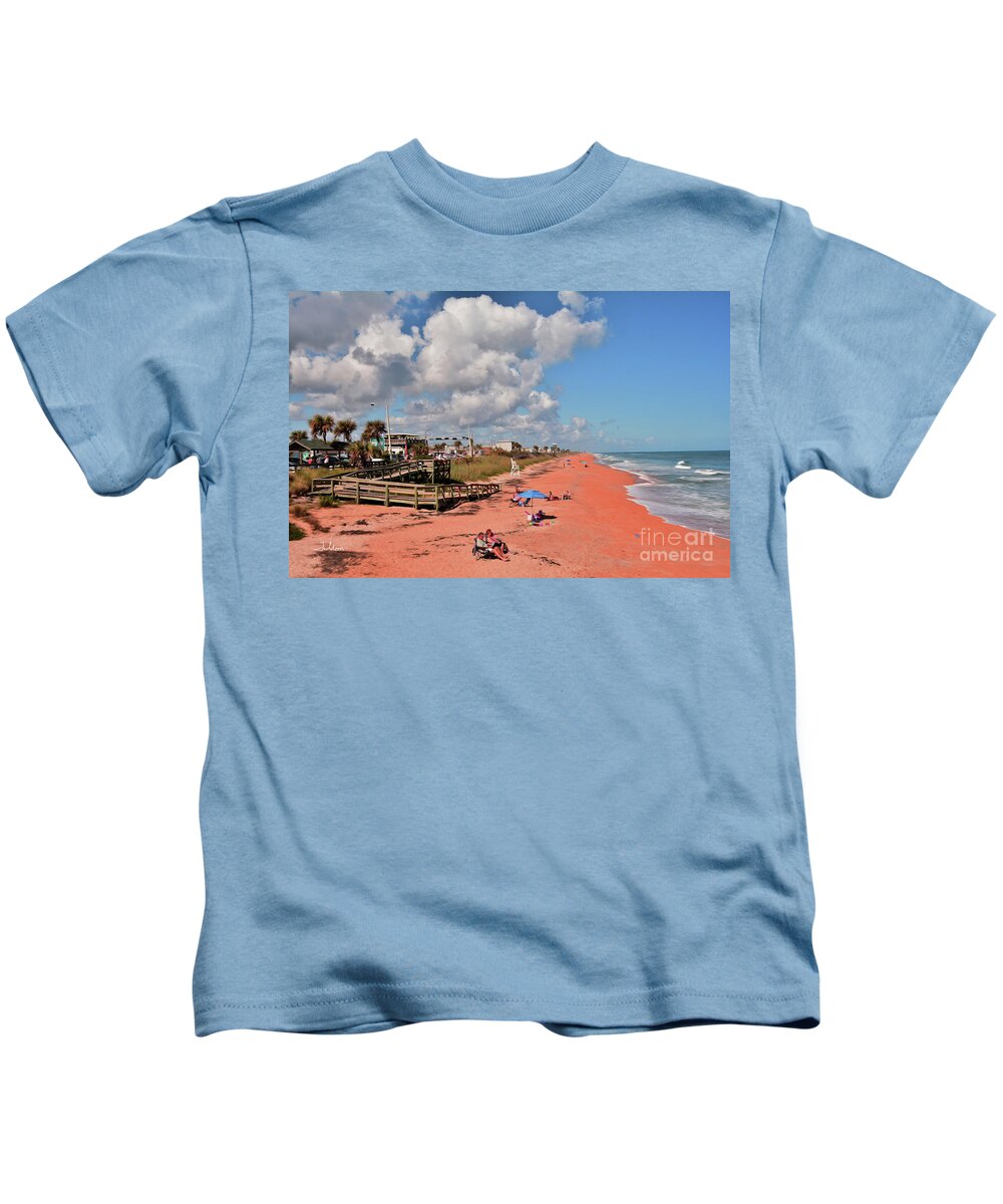 Beach Art Kids T-Shirt featuring the painting Beautiful beach day at Flagler Beach 11-9-18 by Julianne Felton