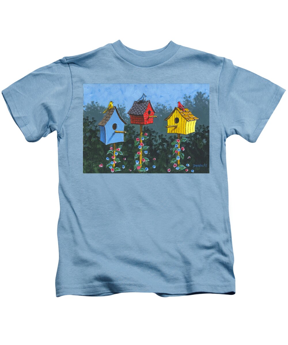 Bird Kids T-Shirt featuring the painting Bird House Lane Sketch by Richard De Wolfe