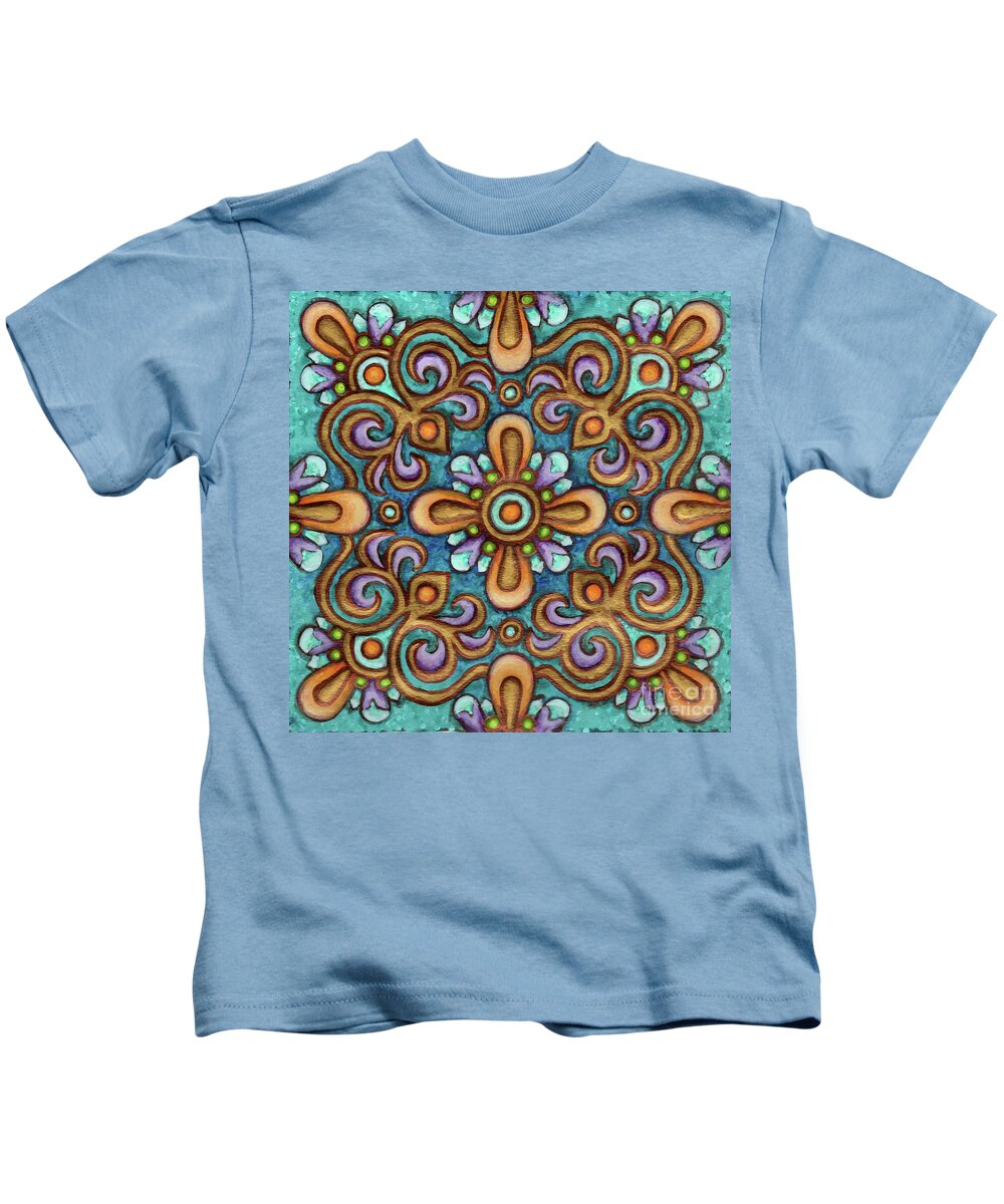 Ornamental Kids T-Shirt featuring the painting Botanical Mandala 7 by Amy E Fraser