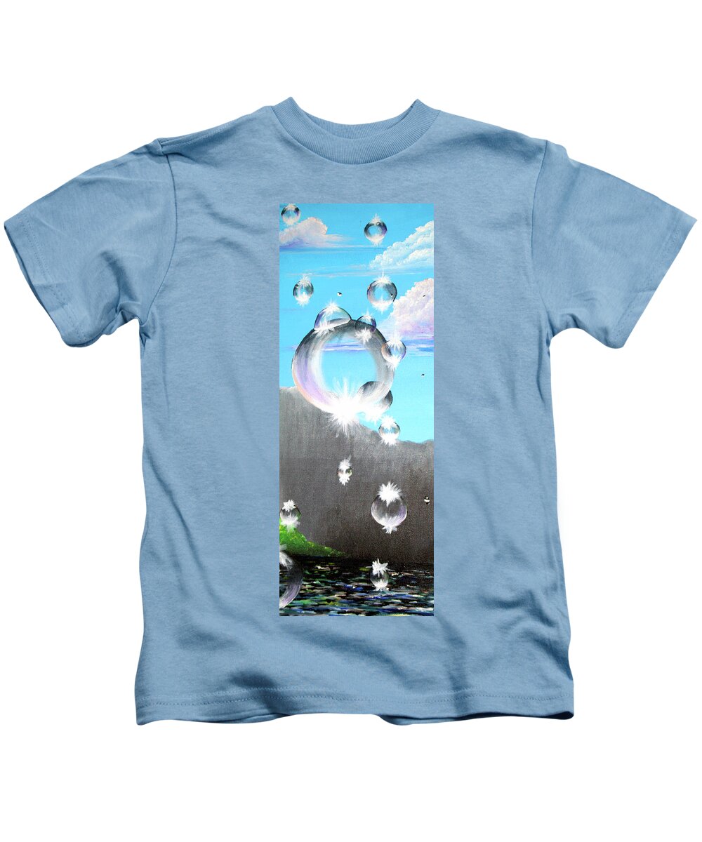 Blue Kids T-Shirt featuring the painting Bubbles 4 by Medea Ioseliani