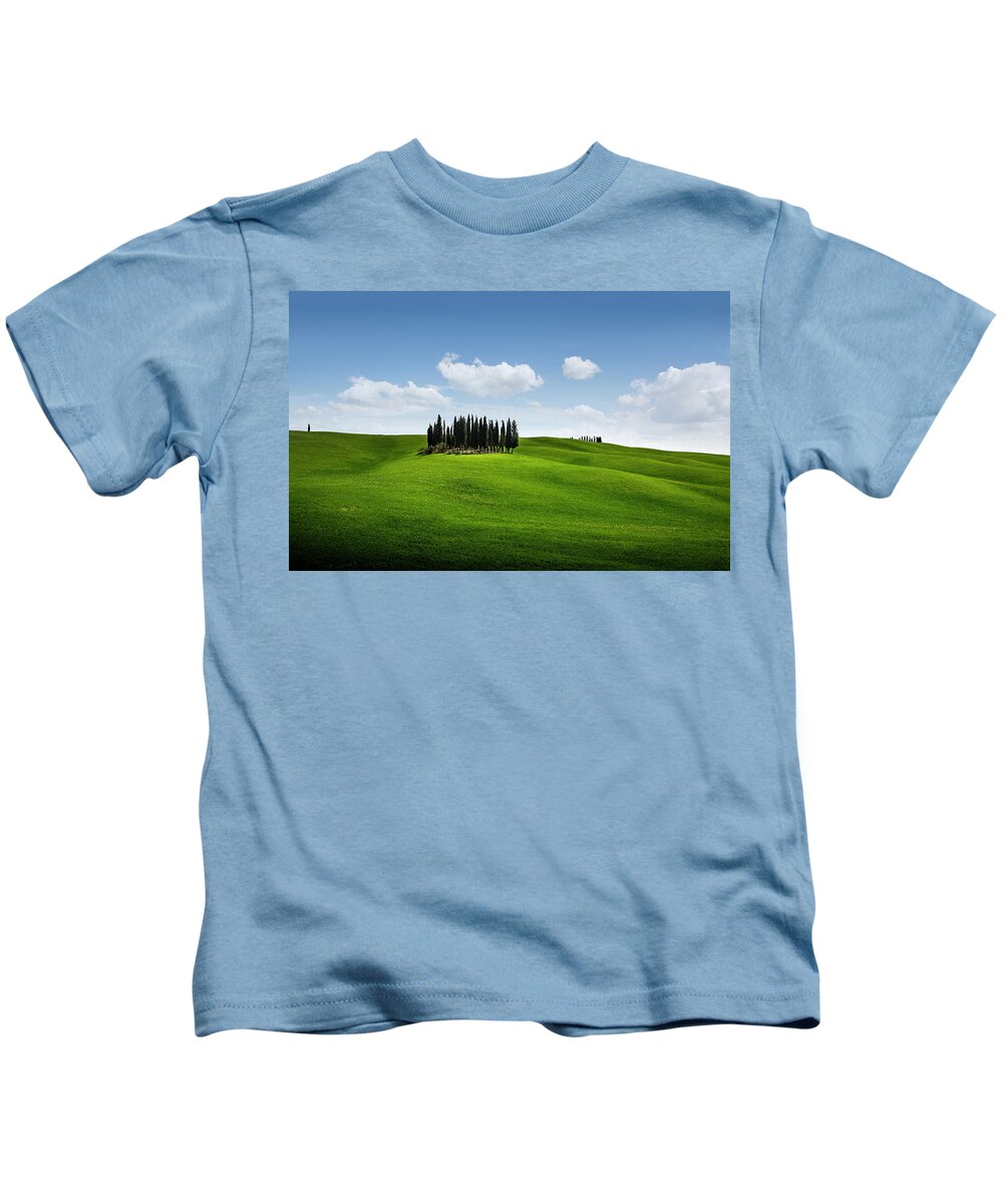 Agriculture Kids T-Shirt featuring the photograph Cypress trees in Tuscany by Francesco Riccardo Iacomino