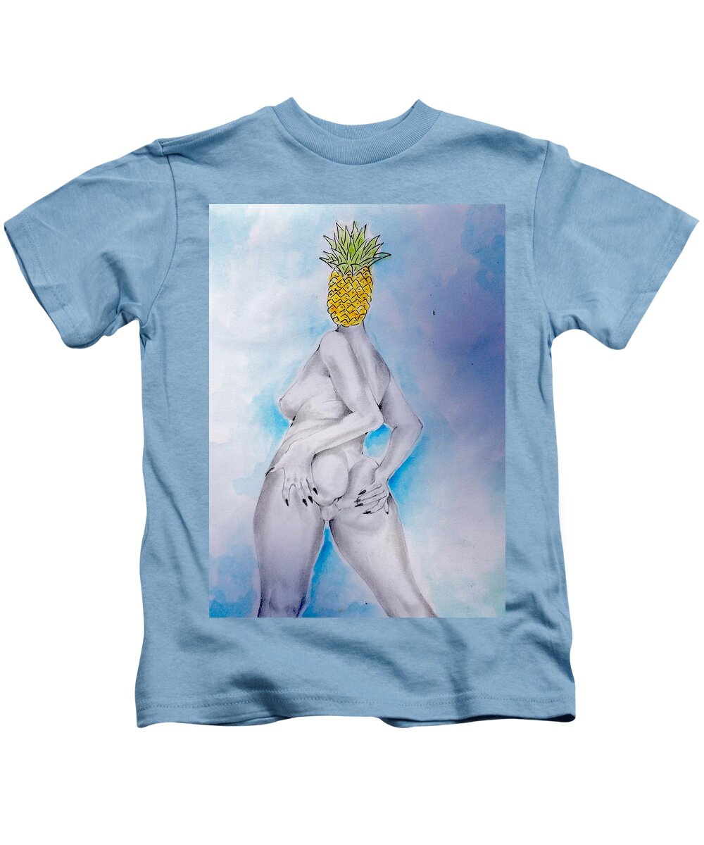 Eroticart Artist Loveart Buyart Kids T-Shirt featuring the painting Fineapple #1 by Fineapple Apple
