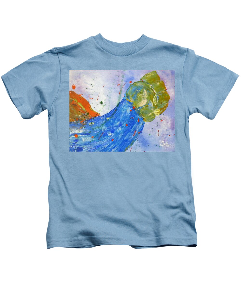 Superman Kids T-Shirt featuring the painting Fist Of Steel by The GYPSY