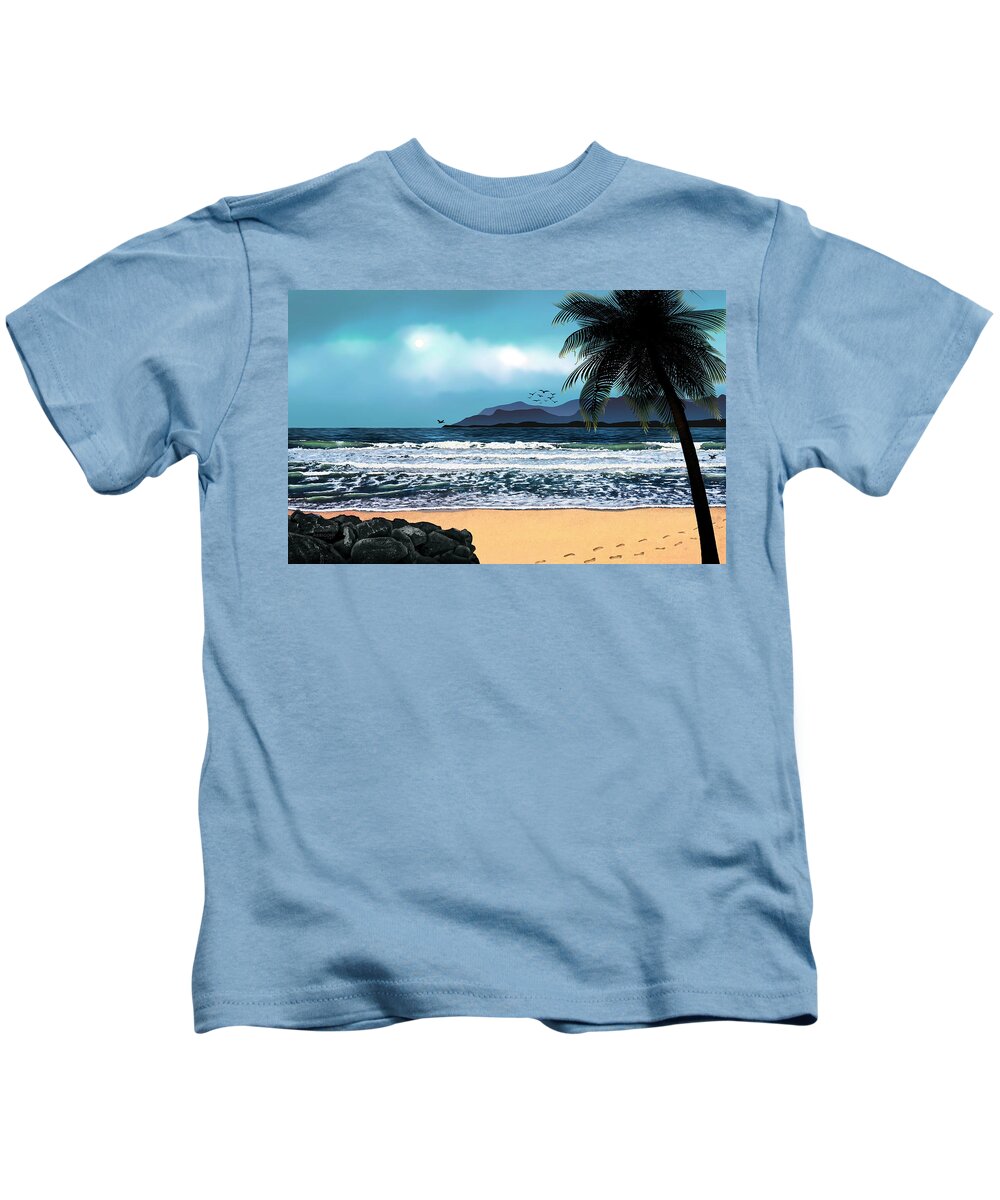 Footprints Kids T-Shirt featuring the painting Footprints in the Sand by David Arrigoni