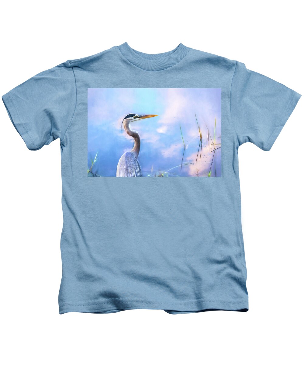 Great Blue Heron Kids T-Shirt featuring the photograph Gazing by Louise Lindsay