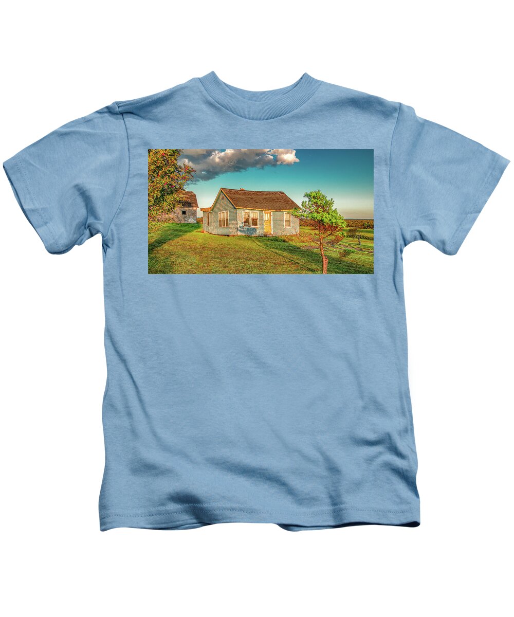 Pei Kids T-Shirt featuring the photograph Golden Hour at the Cottage, Mayfield by Marcy Wielfaert