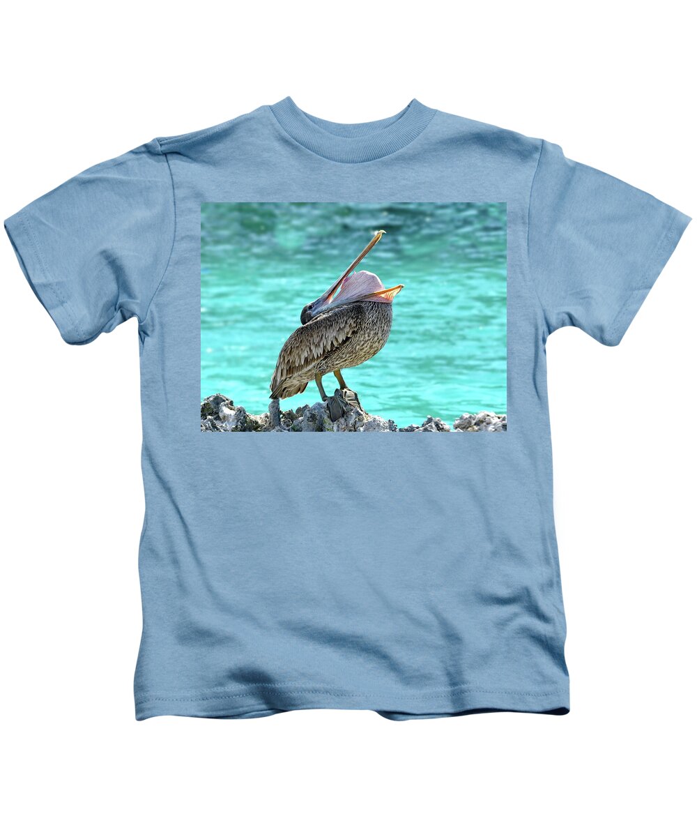 Pelican Kids T-Shirt featuring the photograph Here is a Trick by Lyuba Filatova